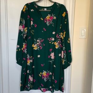 Old Navy green floral long sleeve chiffon dress